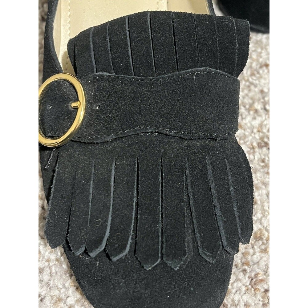 Marc Fisher Women's Loafers Suede Fringe Buckle Block Heel Black Size 6M - Picture 7 of 7